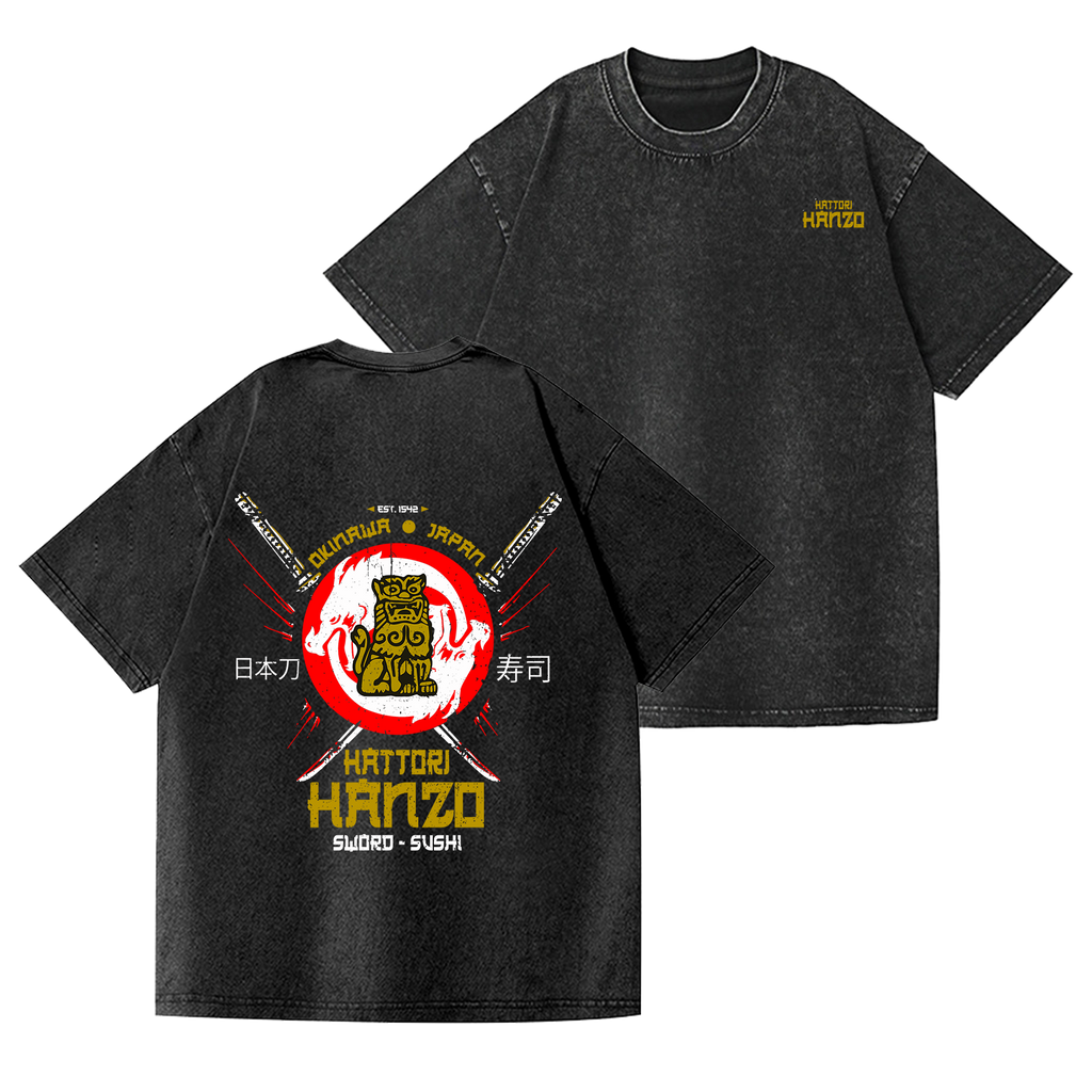 Stone Lion Vintage Wash Japanese Design Back Art T-Shirt