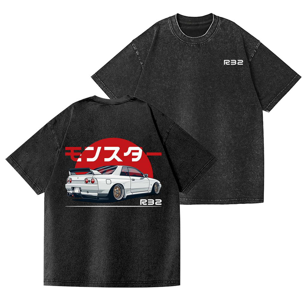 Car Vintage Wash Japanese Design Back Art T-Shirt
