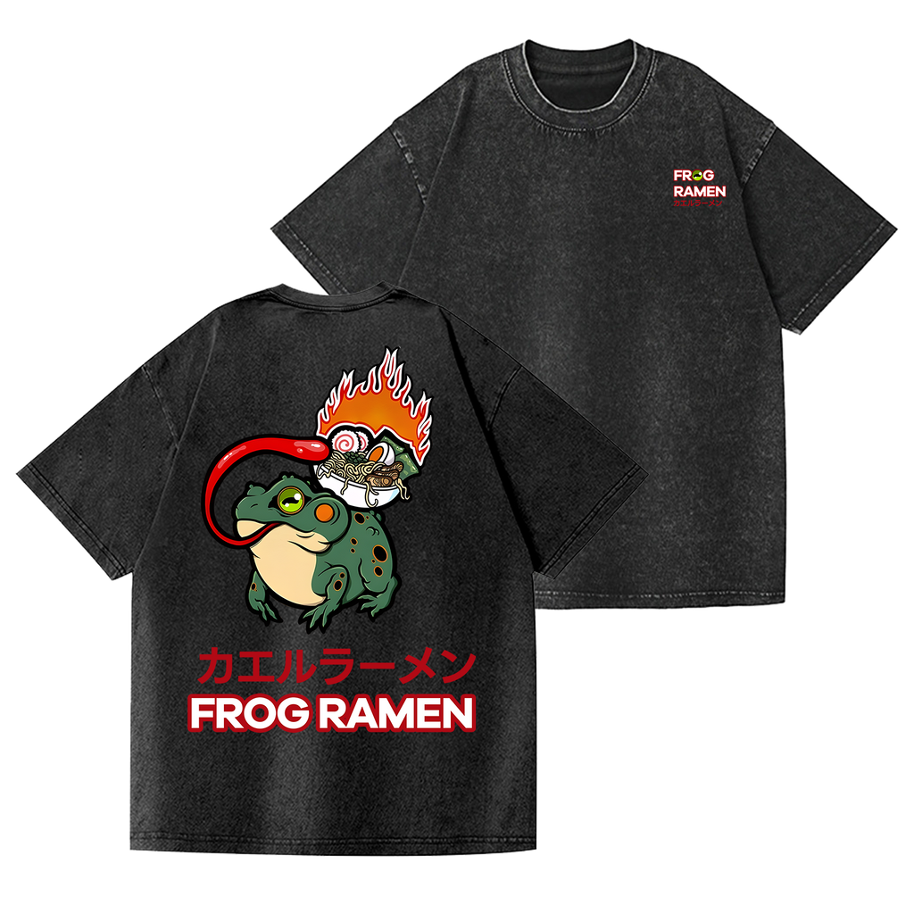Frog Ramen Vintage Wash Japanese Design Back Art T-Shirt