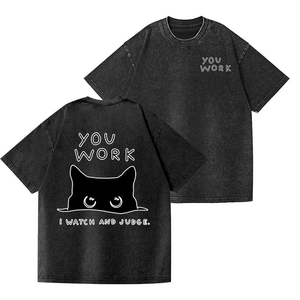 Black Cat Vintage Wash Japanese Design Back Art T-Shirt
