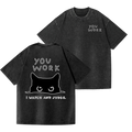 Black Cat Vintage Wash Japanese Design Back Art T-Shirt