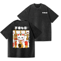 Lucky Cat Vintage Wash Japanese Design Back Art T-Shirt