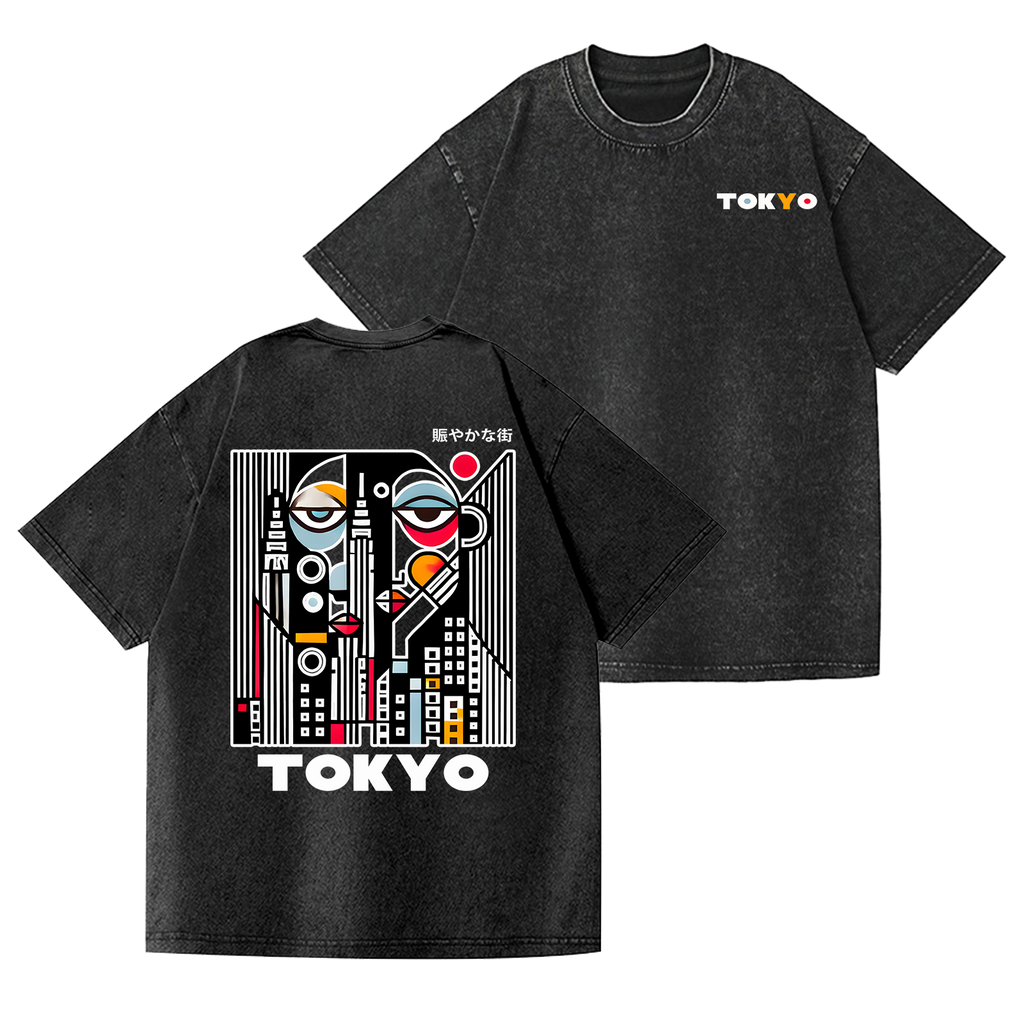 Tokyo Art Vintage Wash Japanese Design Back Art T-Shirt