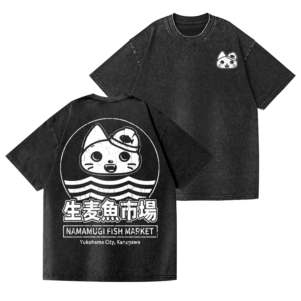 Namamugi Fish Market Vintage Wash Japanese Design Back Art T-Shirt