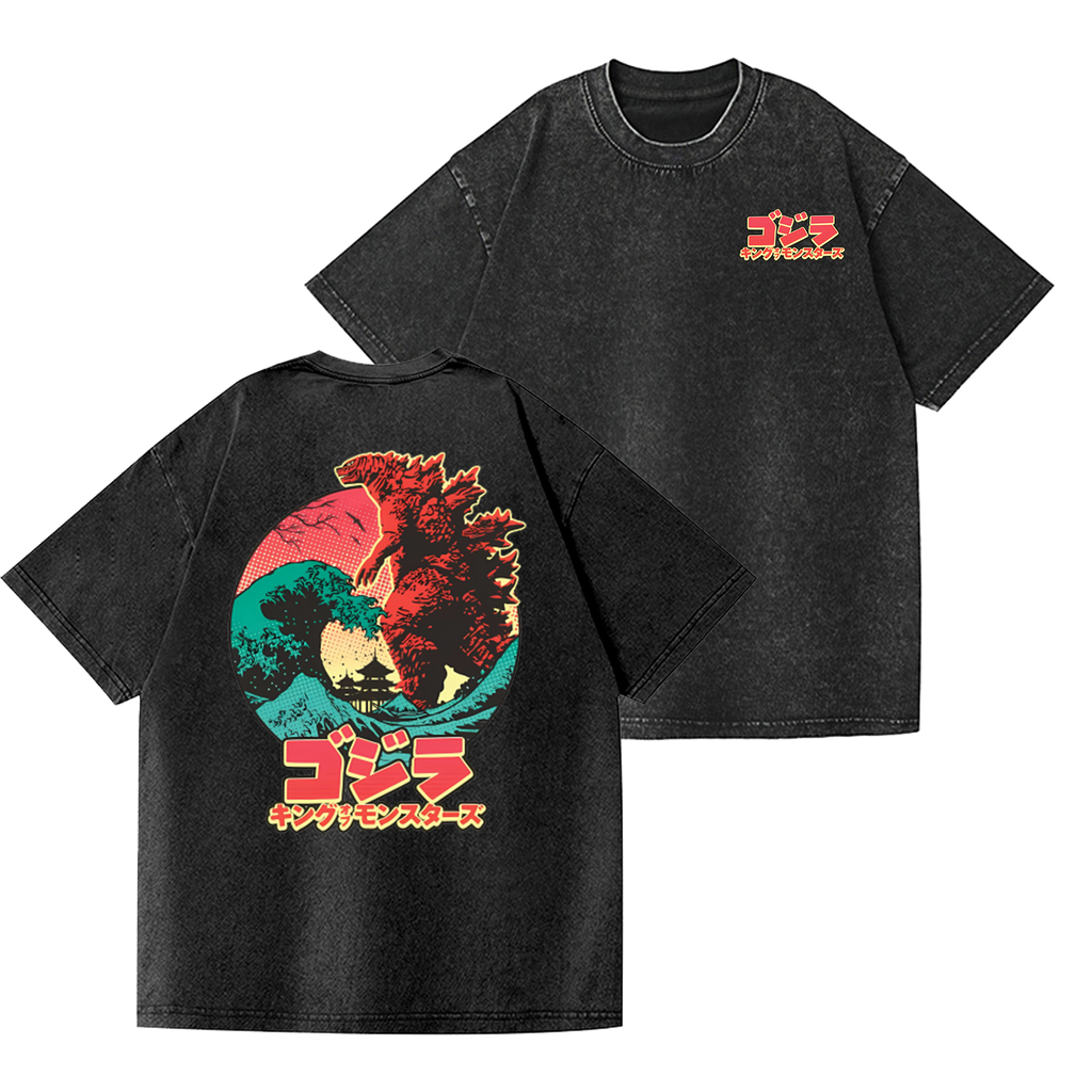 Kaiju Vintage Wash Japanese Design Back Art T-Shirt