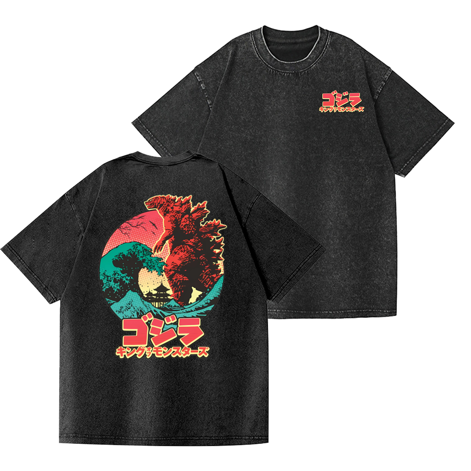 Kaiju Vintage Wash Japanese Design Back Art T-Shirt