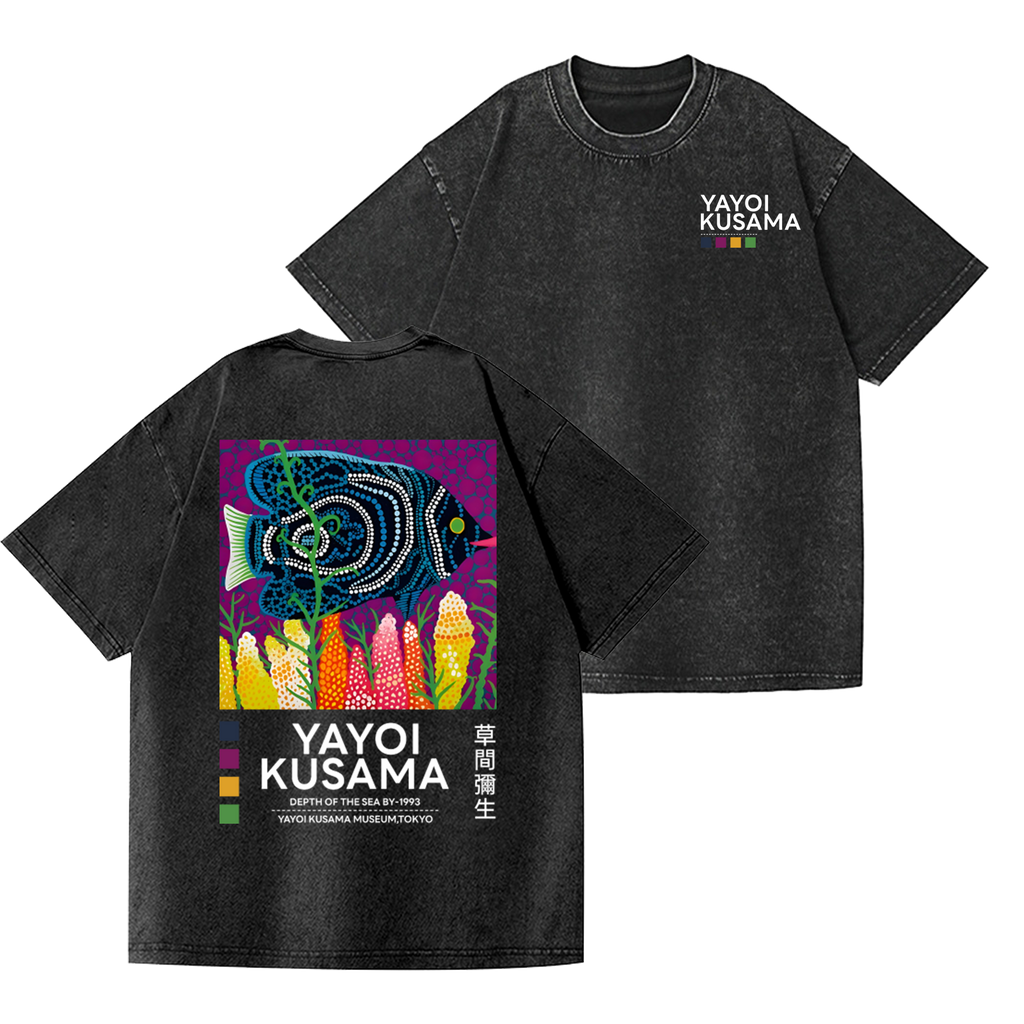 Yayoi Kusama Fish Vintage Wash Japanese Design Back Art T-Shirt