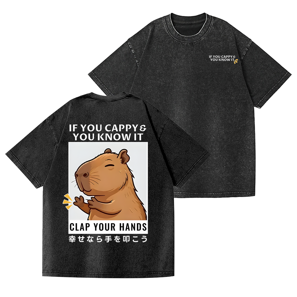 Capybara Vintage Wash Japanese Design Back Art T-Shirt