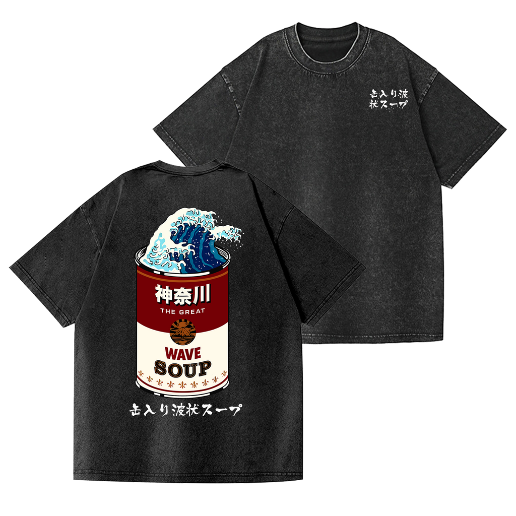 Great Wave Soup Vintage Wash Japanese Design Back Art T-Shirt