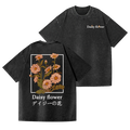Daisy Flower Vintage Wash Japanese Design Back Art T-Shirt