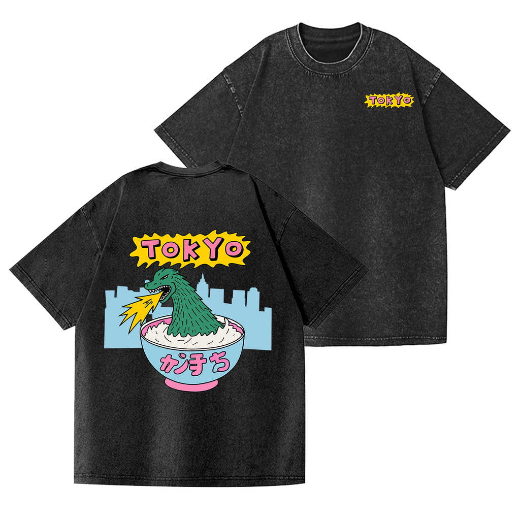 Tokyo Kaiju Vintage Wash Japanese Design Back Art T-Shirt