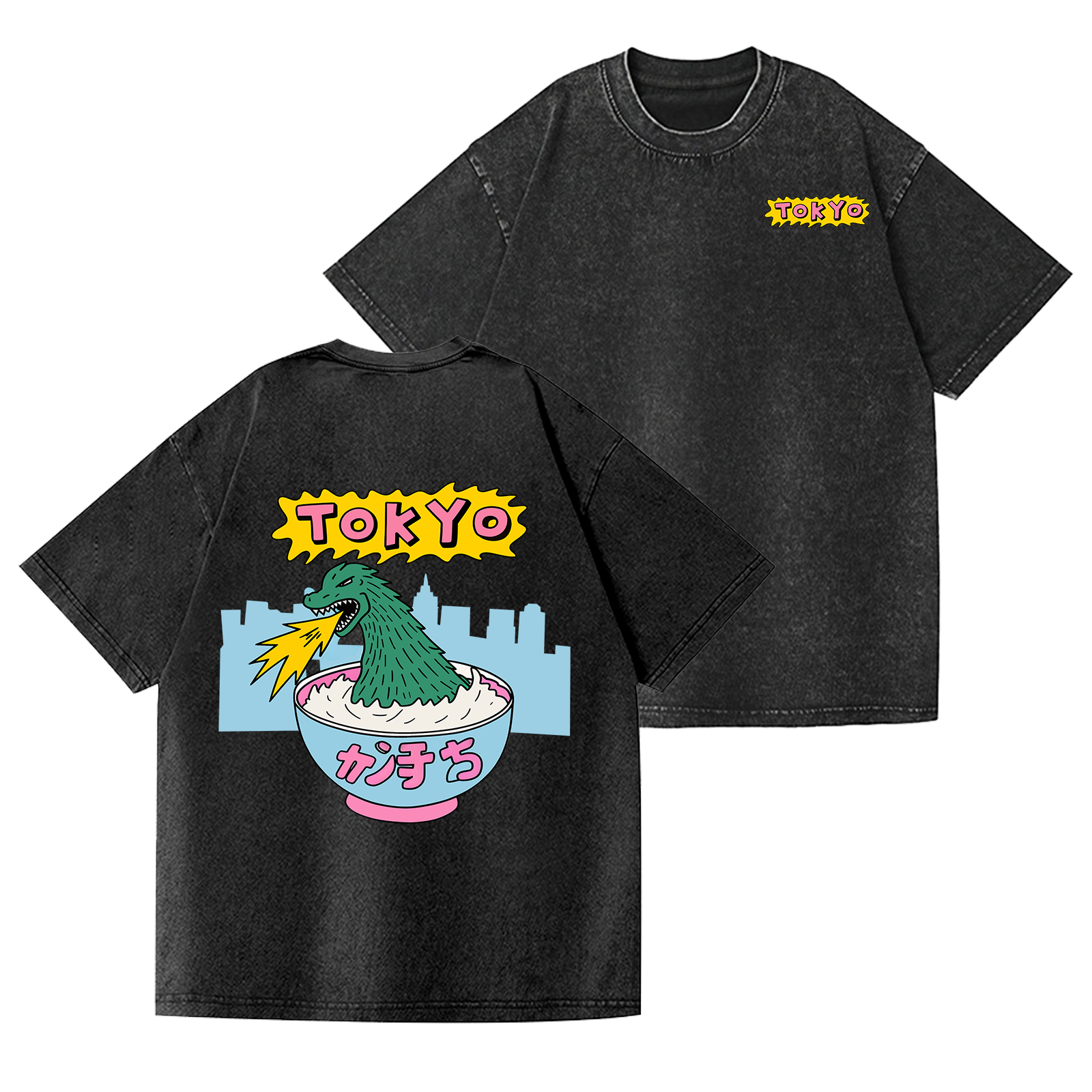Tokyo Kaiju Vintage Wash Japanese Design Back Art T-Shirt