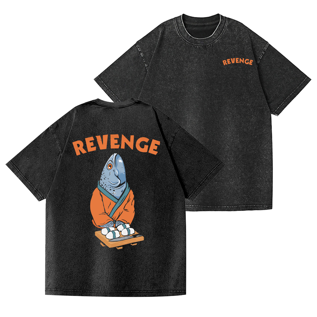 Revenge Fish Vintage Wash Japanese Design Back Art T-Shirt