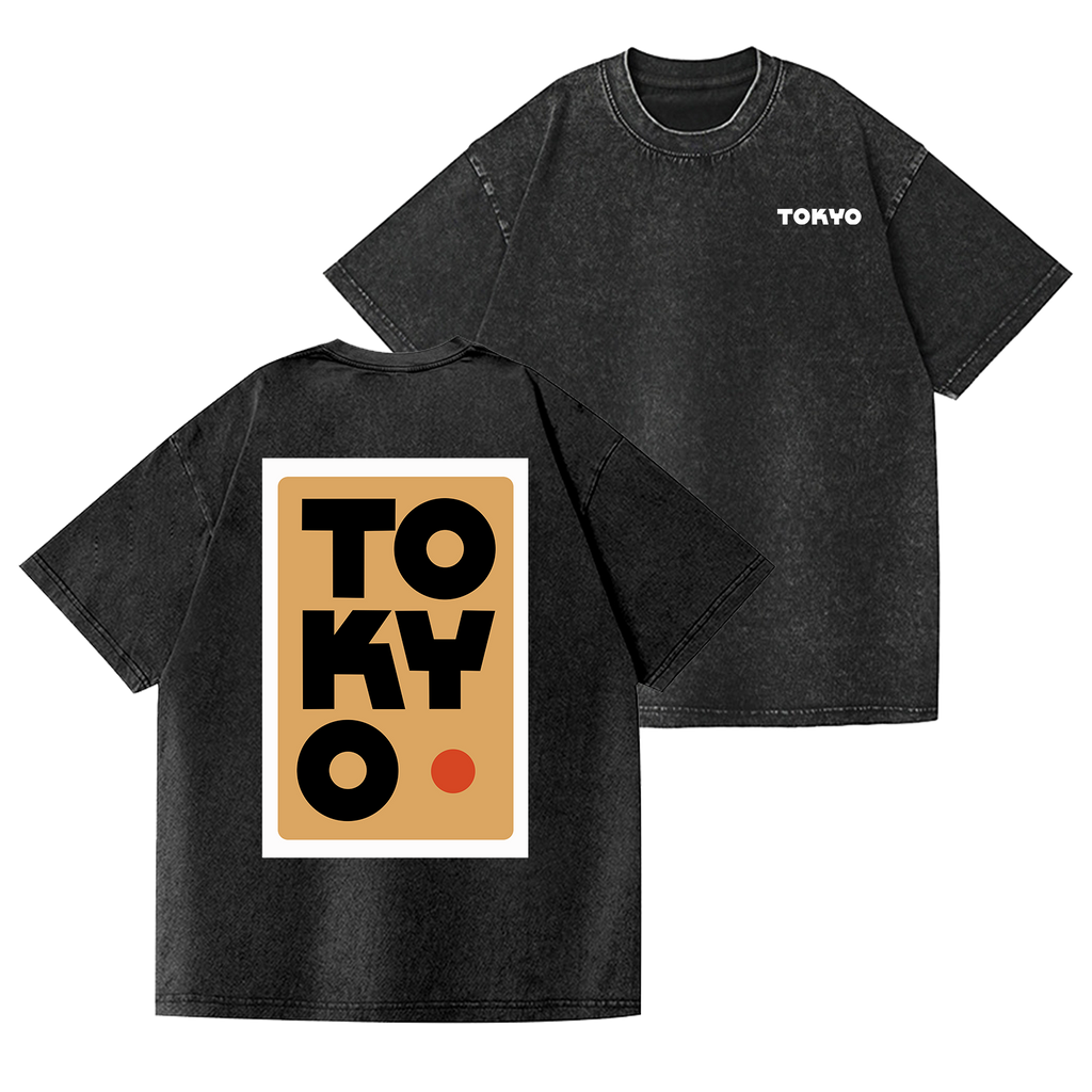 Tokyo Vintage Wash Japanese Design Back Art T-Shirt