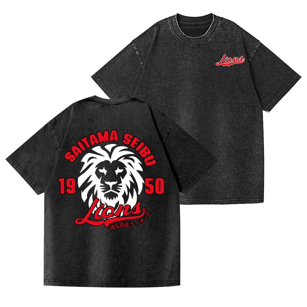 Saitama Seibu Lions Vintage Wash Japanese Design Back Art T-Shirt