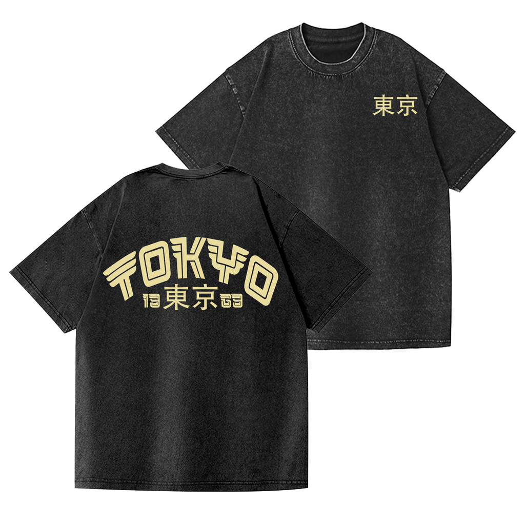 Tokyo Vintage Wash Japanese Design Back Art T-Shirt