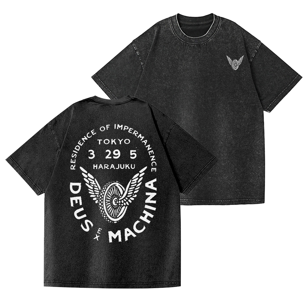Wing Vintage Wash Japanese Design Back Art T-Shirt