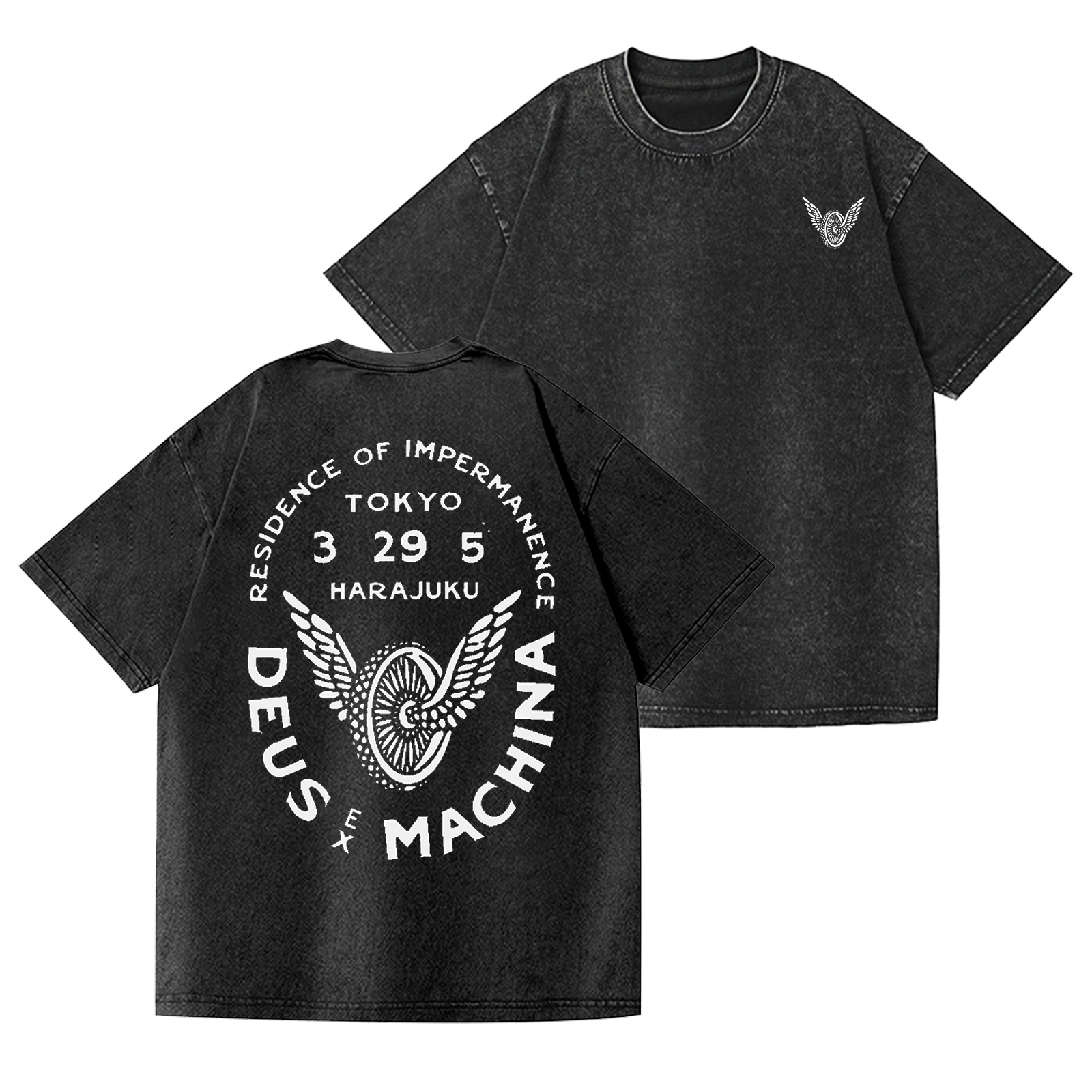 Wing Vintage Wash Japanese Design Back Art T-Shirt