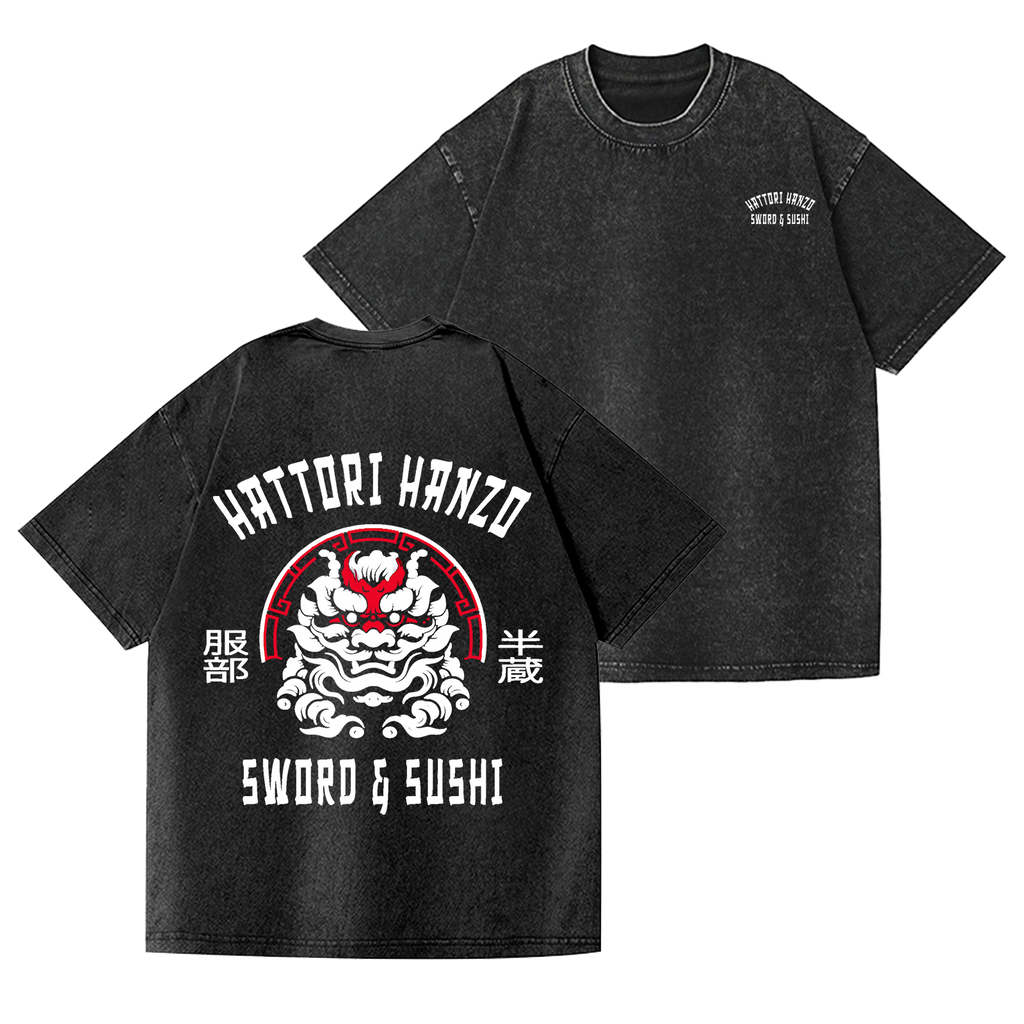 Hattori Hanzo Vintage Wash Japanese Design Back Art T-Shirt