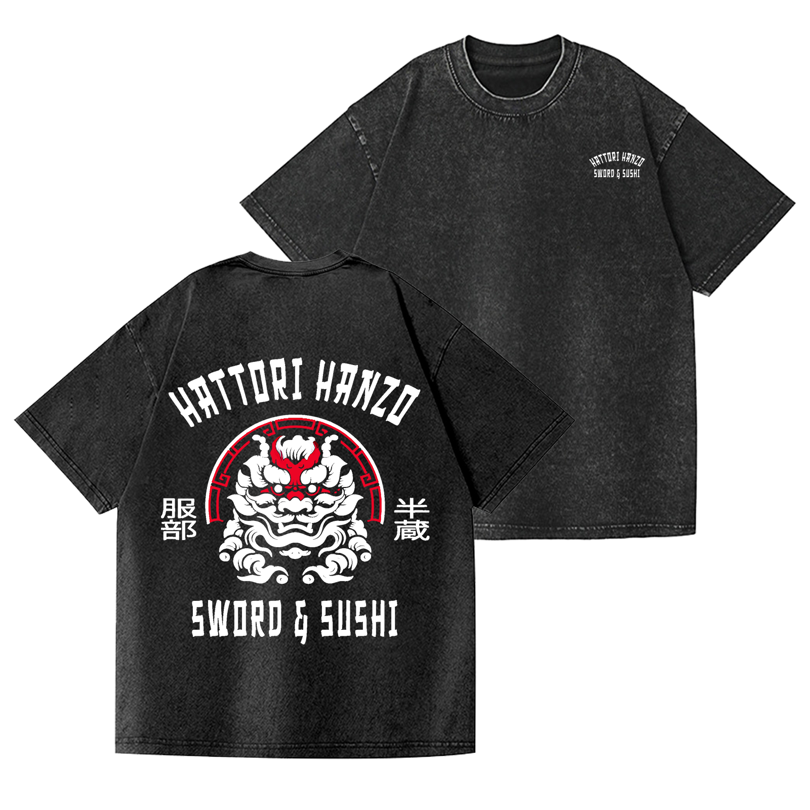 Hattori Hanzo Vintage Wash Japanese Design Back Art T-Shirt