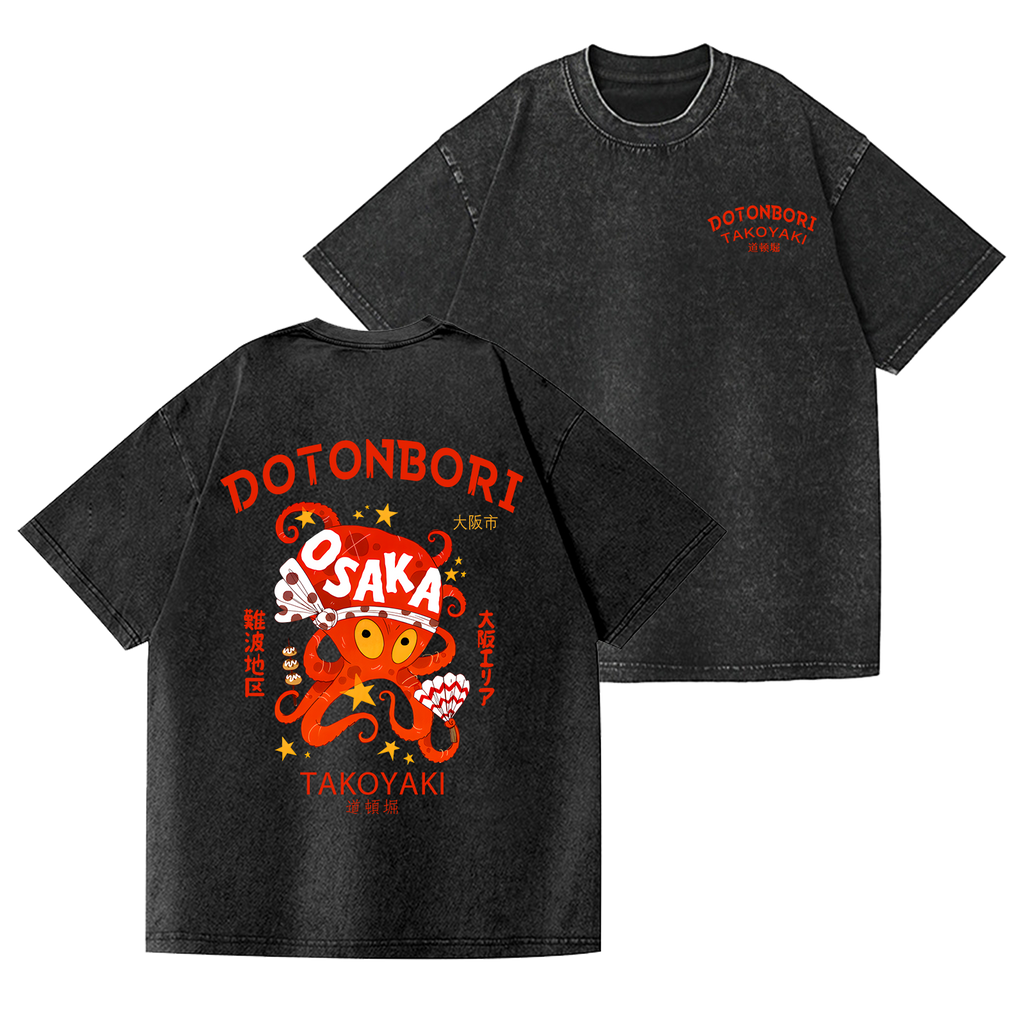Osaka Dotonbori Vintage Wash Japanese Design Back Art T-Shirt