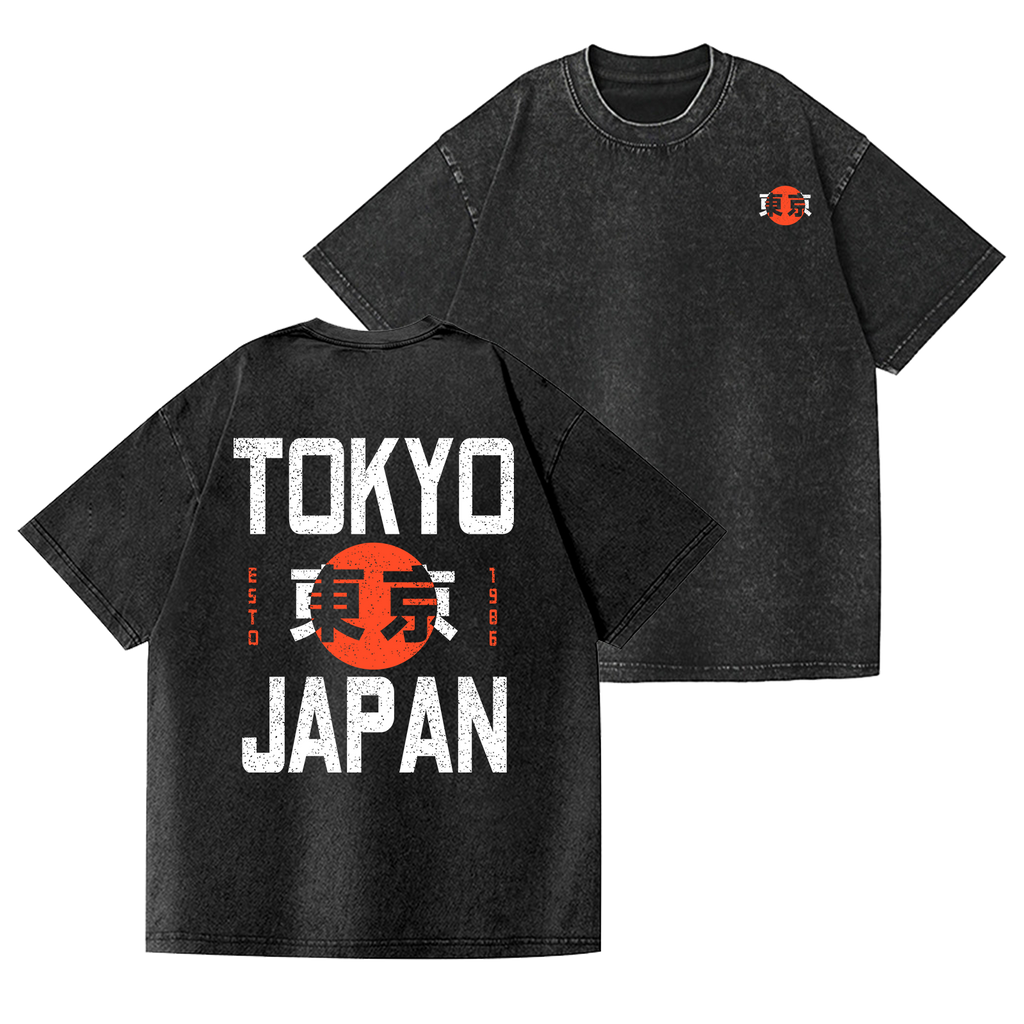 Tokyo Japan Vintage Wash Japanese Design Back Art T-Shirt