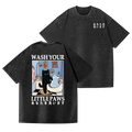 Black Cat Vintage Wash Japanese Design Back Art T-Shirt