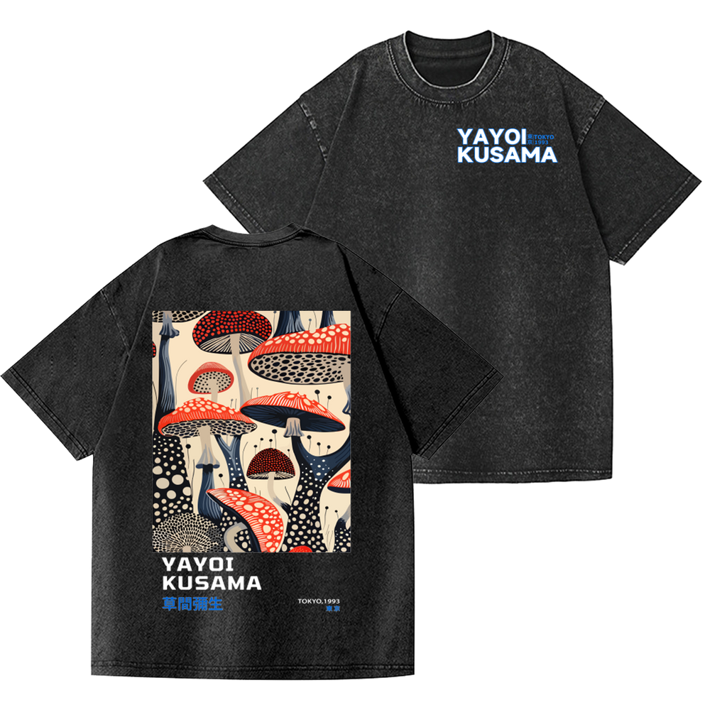 Yayoi Kusama Mushroom Vintage Wash Japanese Design Back Art T-Shirt