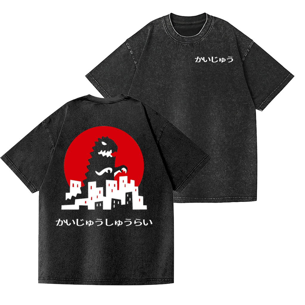 Kaiju Vintage Wash Japanese Design Back Art T-Shirt