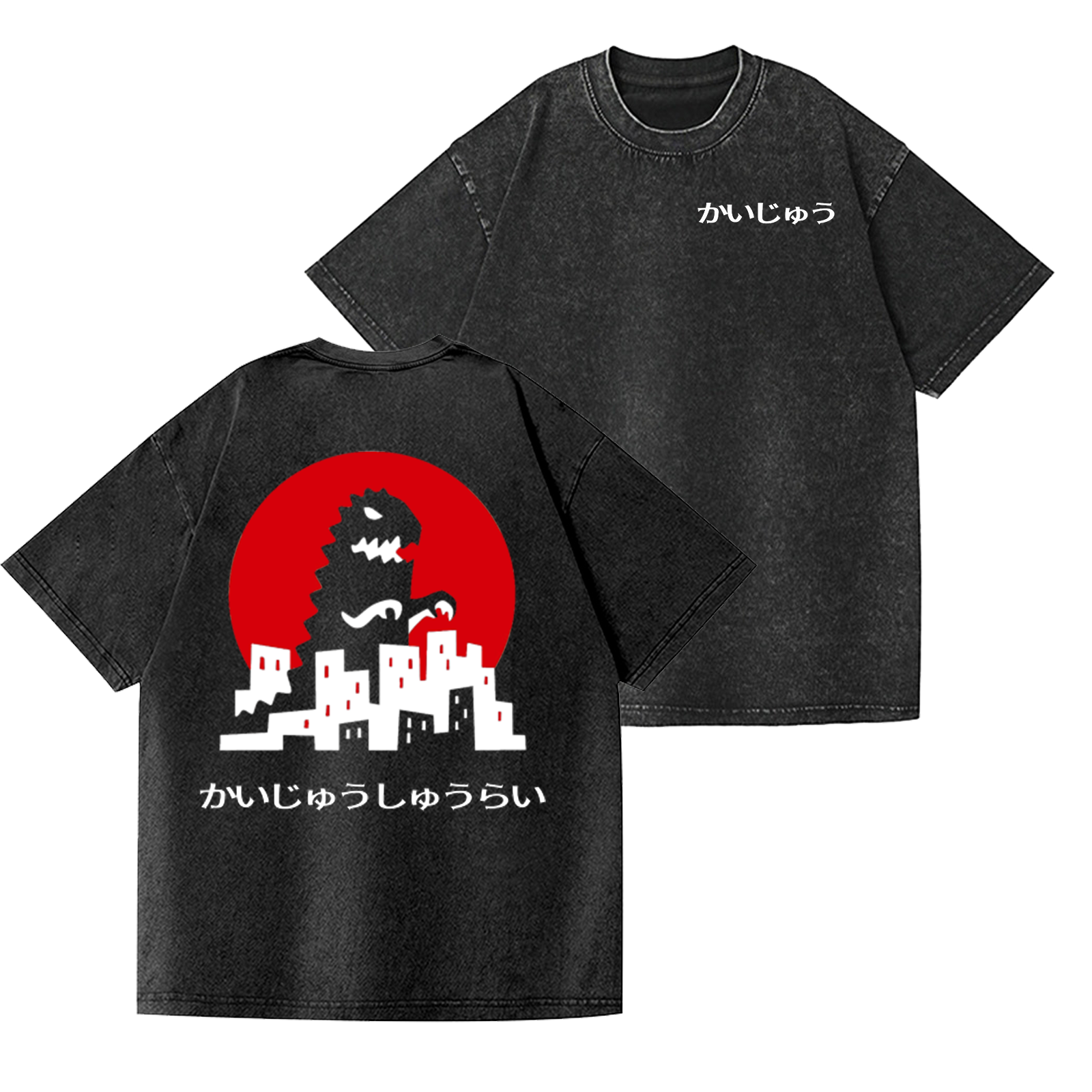 Kaiju Vintage Wash Japanese Design Back Art T-Shirt