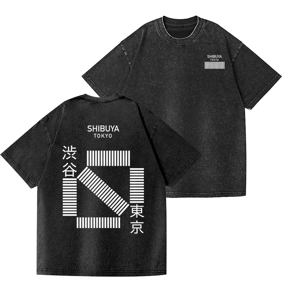 Shibuya Tokyo Vintage Wash Japanese Design Back Art T-Shirt