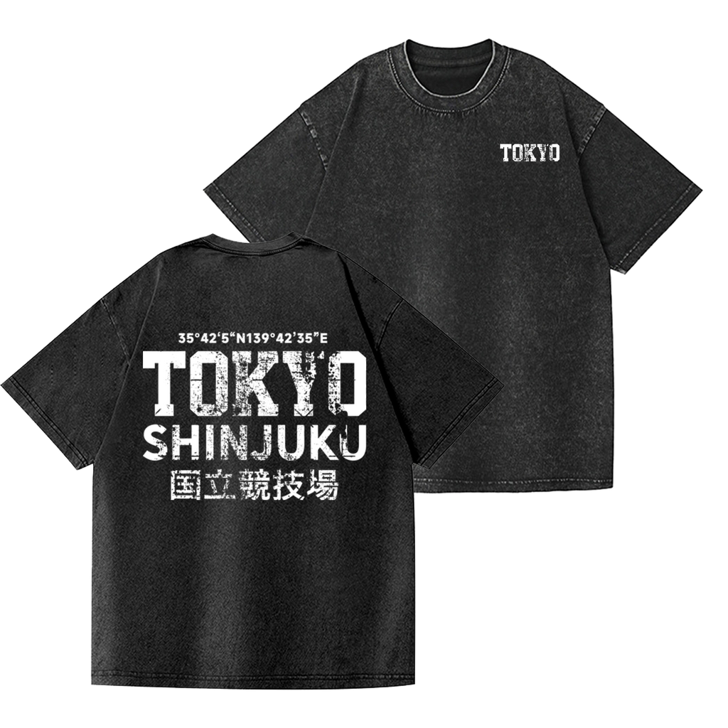 Tokyo Shinjuku Vintage Wash Japanese Design Back Art T-Shirt