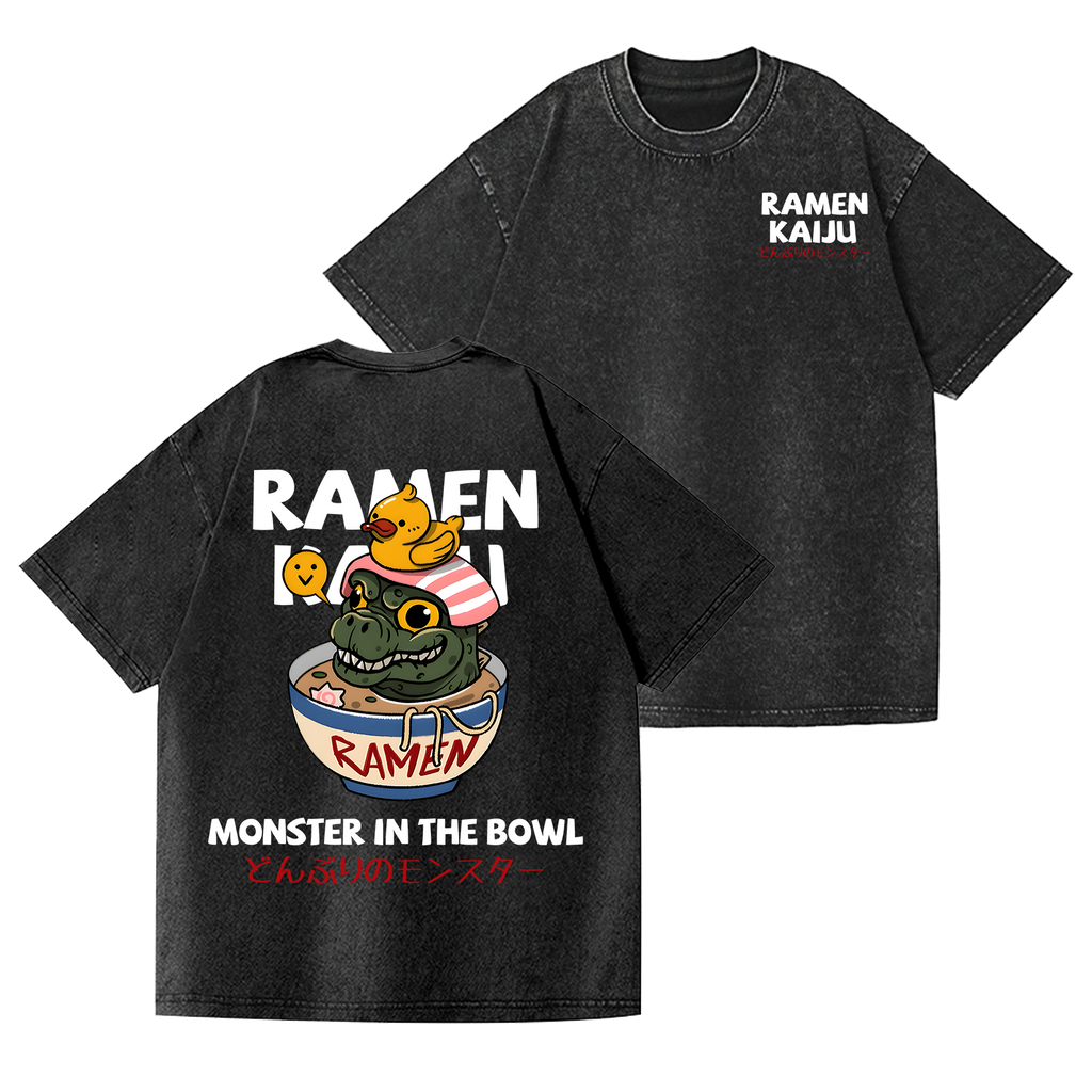Kaiju Ramen Vintage Wash Japanese Design Back Art T-Shirt