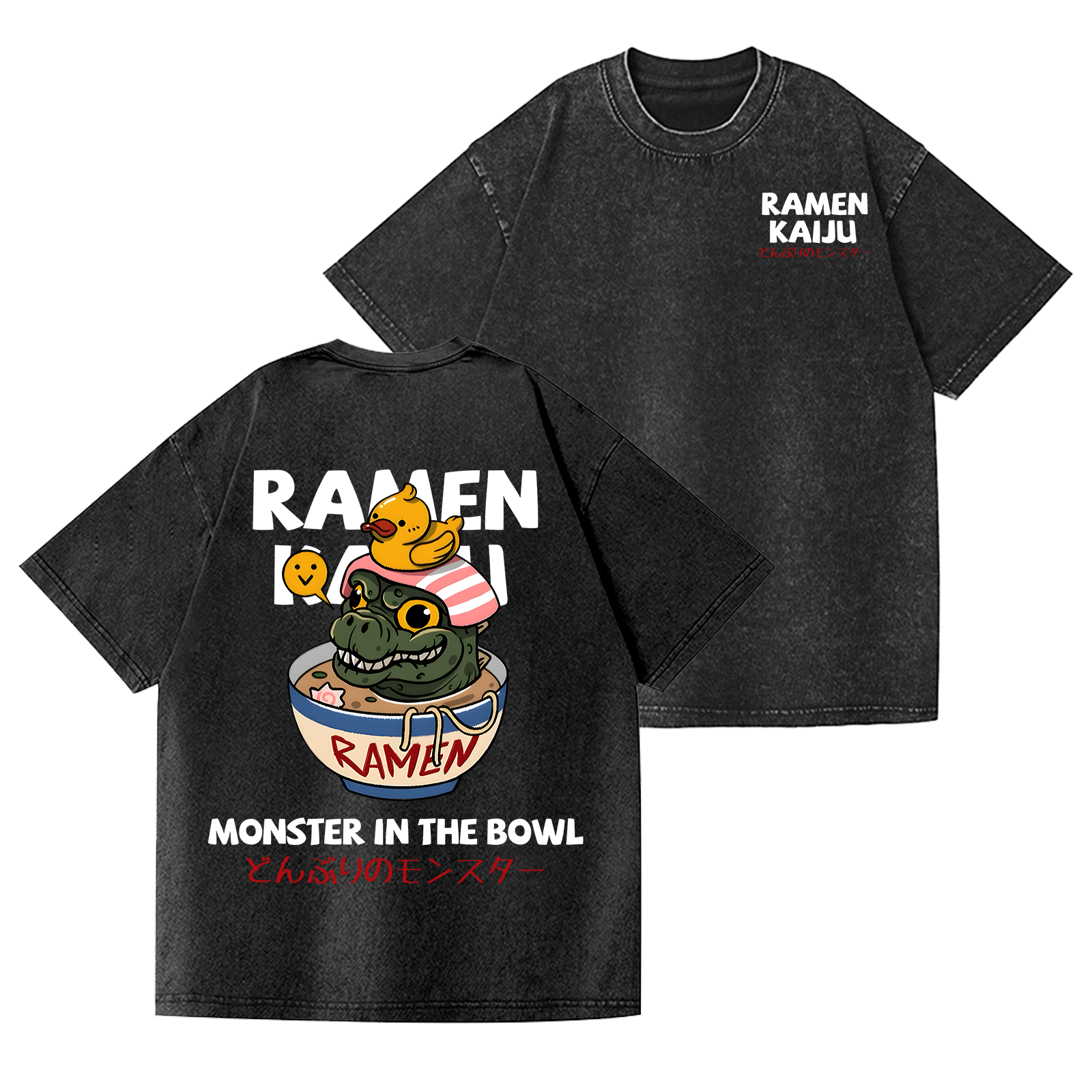Kaiju Ramen Vintage Wash Japanese Design Back Art T-Shirt
