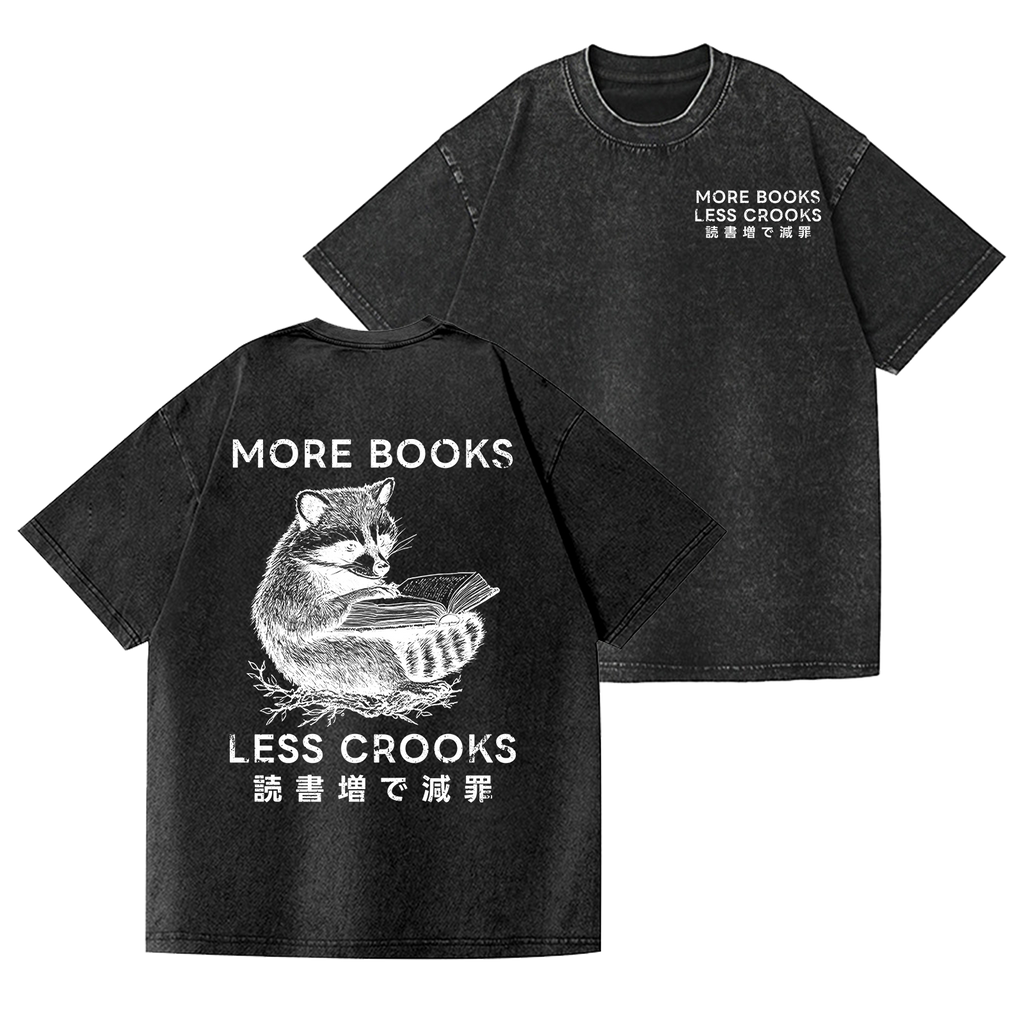 Racoon Book Vintage Wash Japanese Design Back Art T-Shirt