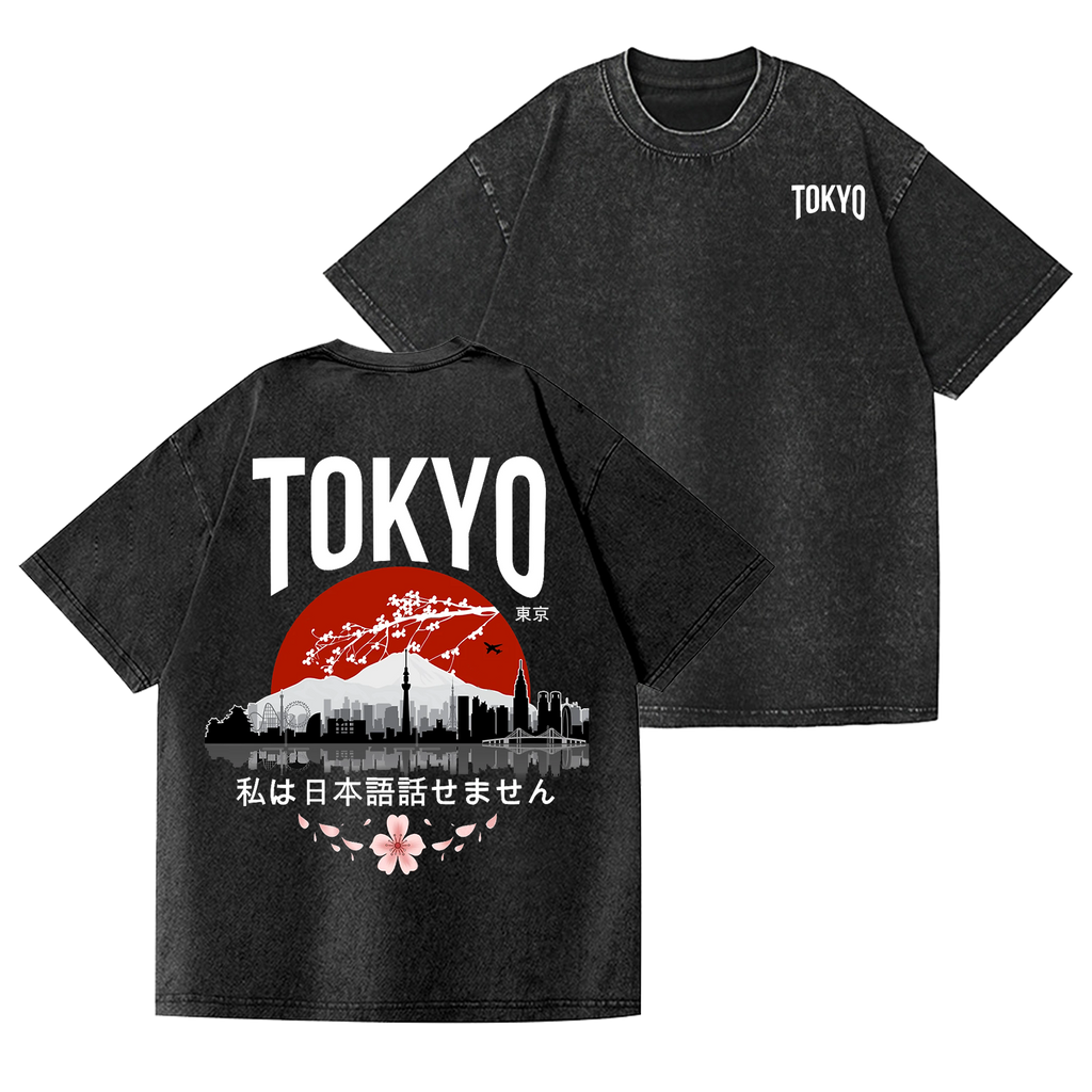 Tokyo Vintage Wash Japanese Design Back Art T-Shirt
