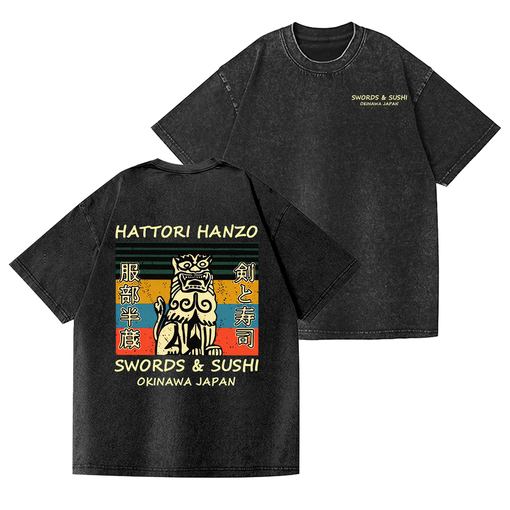 Hattori Hanzo Vintage Wash Japanese Design Back Art T-Shirt