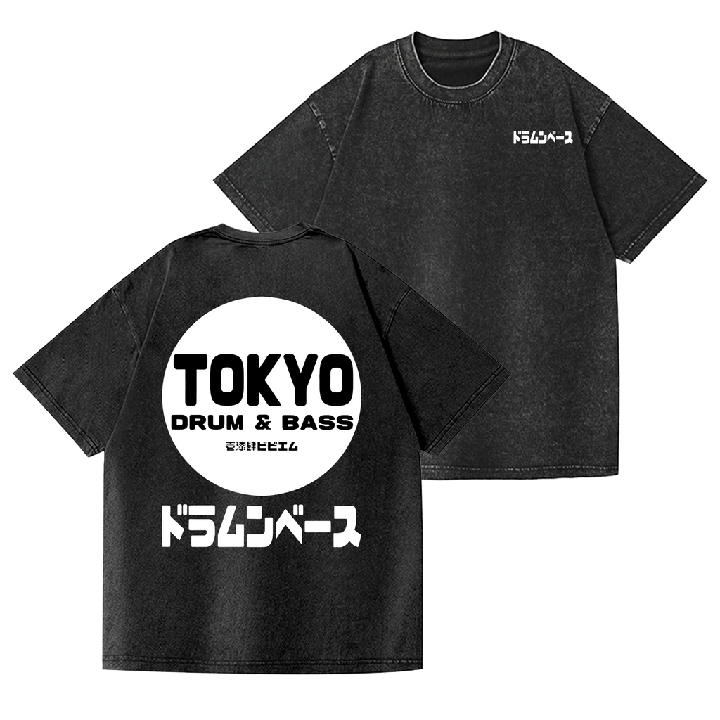 Drum and Bass Vintage Wash Japanese Design Back Art T-Shirt