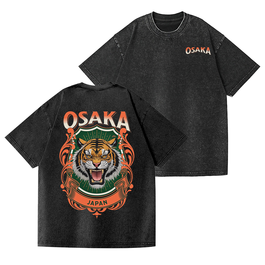 Osaka Tiger Vintage Wash Japanese Design Back Art T-Shirt