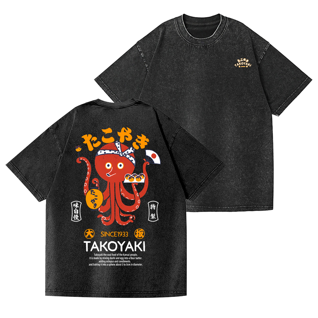 Takoyaki Octopus Vintage Wash Japanese Design Back Art T-Shirt