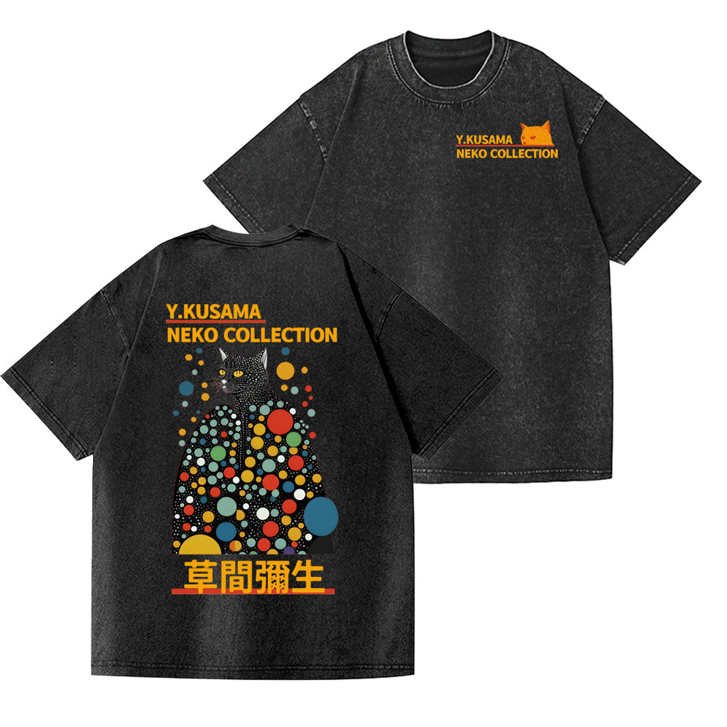 Yayoi Kusama Cat Vintage Wash Japanese Design Back Art T-Shirt