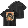 Ramen Hippo Ukiyoe Wave Vintage Wash Japanese Design Back Art T-Shirt