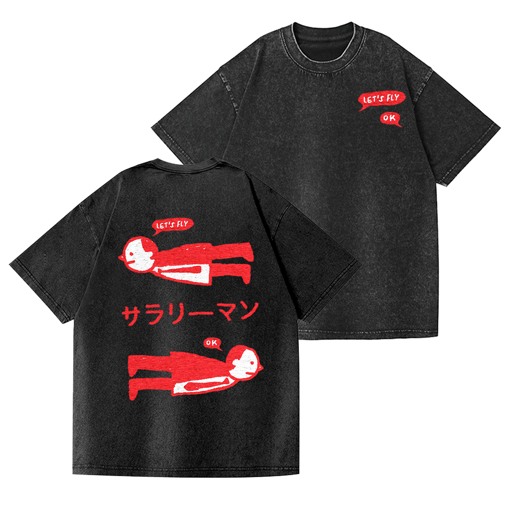 Fly People Vintage Wash Japanese Design Back Art T-Shirt