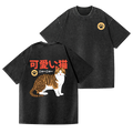 Cute Cat Vintage Wash Japanese Design Back Art T-Shirt