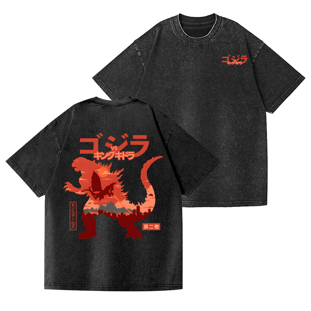 Kaiju Vintage Wash Japanese Design Back Art T-Shirt