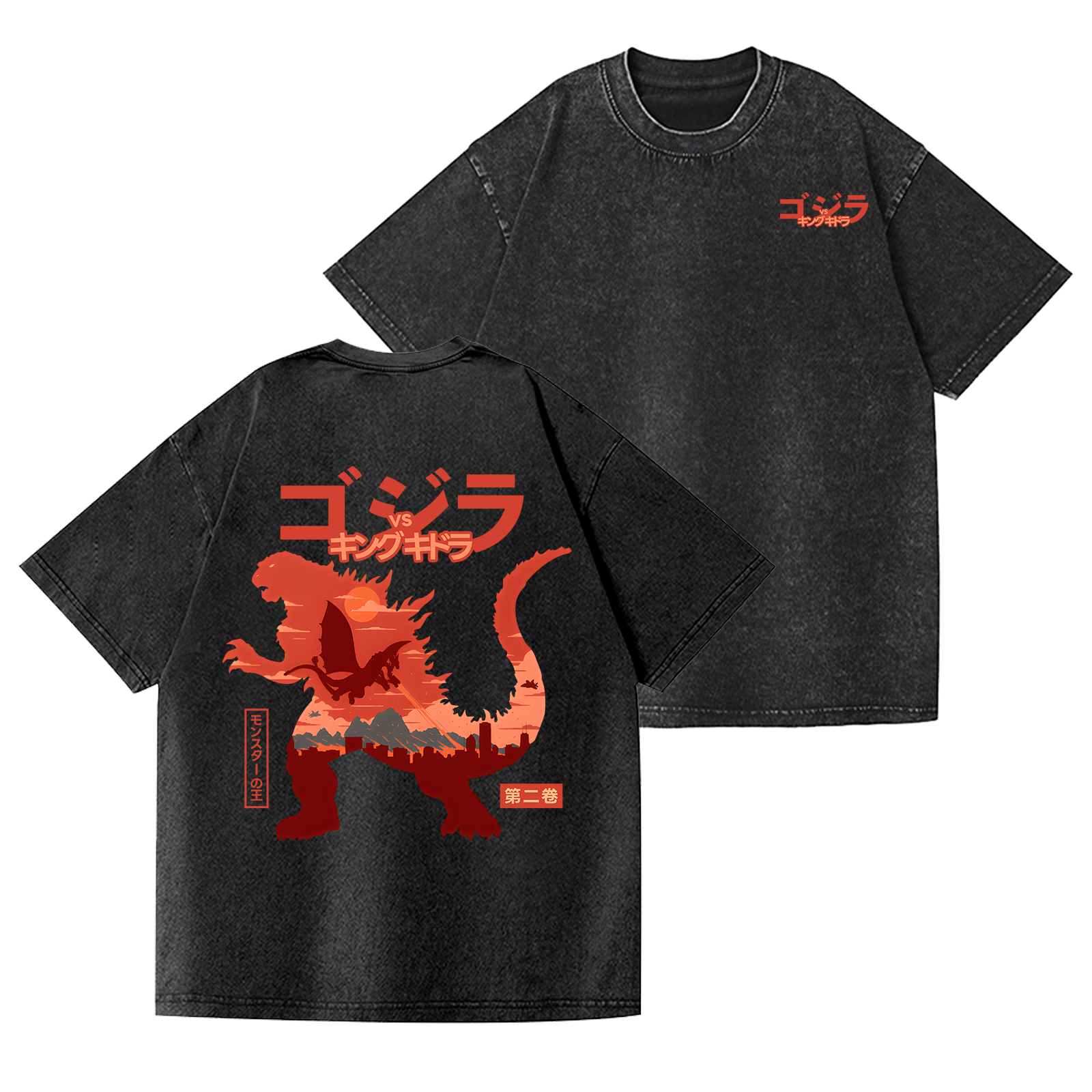 Kaiju Vintage Wash Japanese Design Back Art T-Shirt