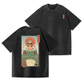 Samurai Cat VintaSge Wash Japanese Design Back Art T-Shirt