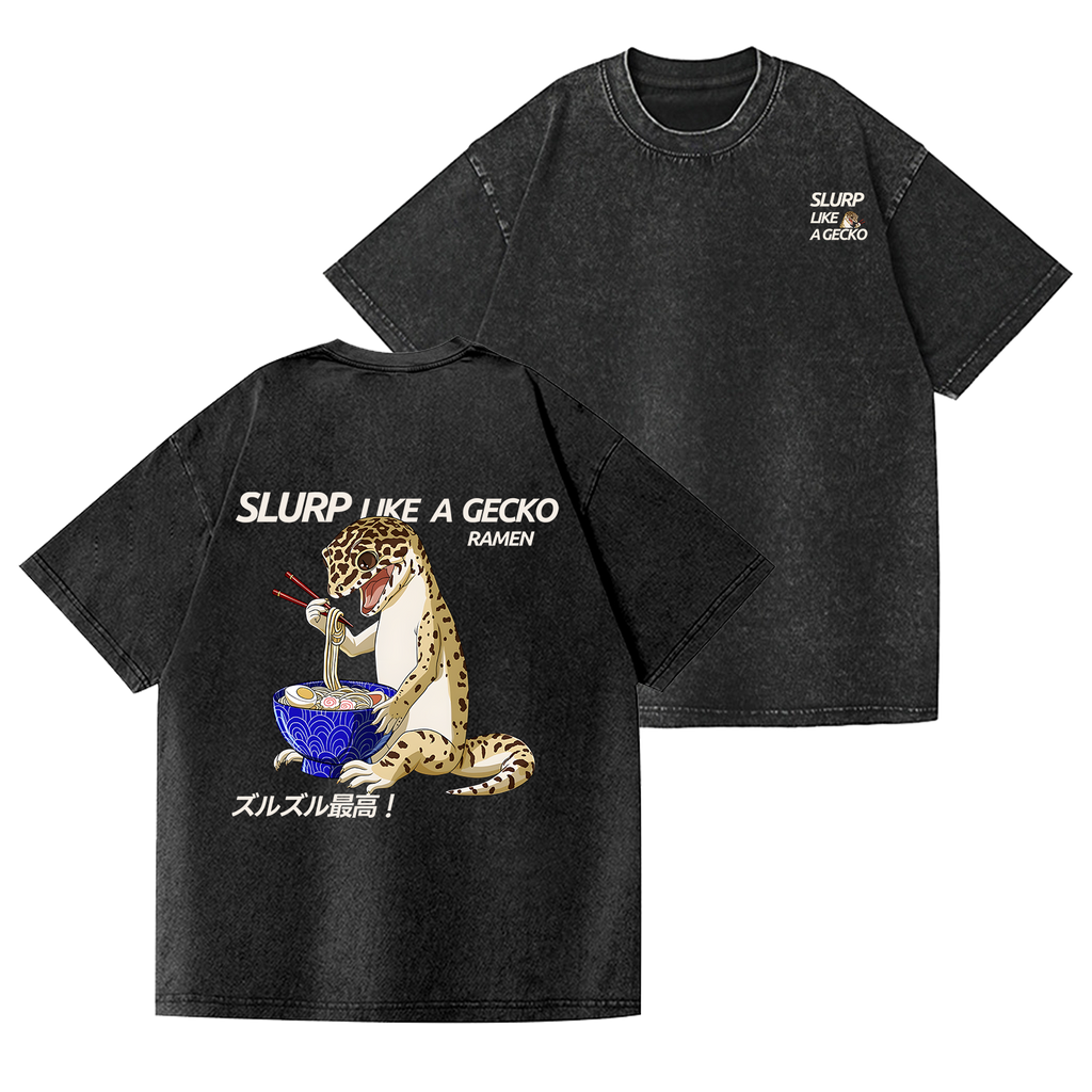 Gecko Vintage Wash Japanese Design Back Art T-Shirt