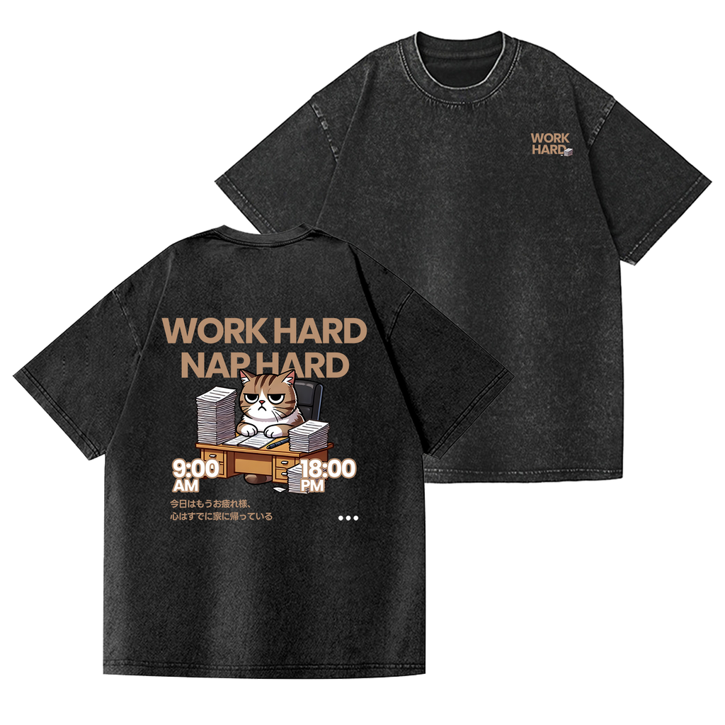 Cat Vintage Wash Japanese Design Back Art T-Shirt