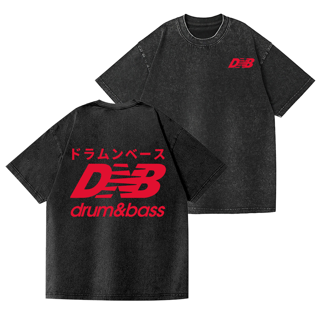 Drum and Bass Vintage Wash Japanese Design Back Art T-Shirt